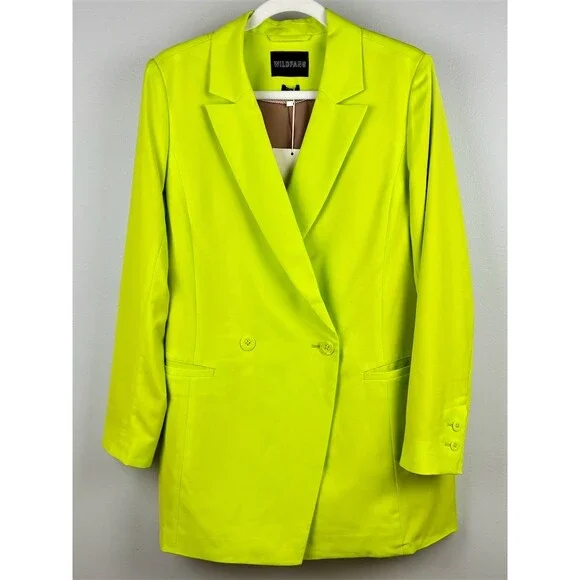 Wildfang The Empower Blazer Womens Neon Lime Green Double Breasted Long - Picture 4 of 9